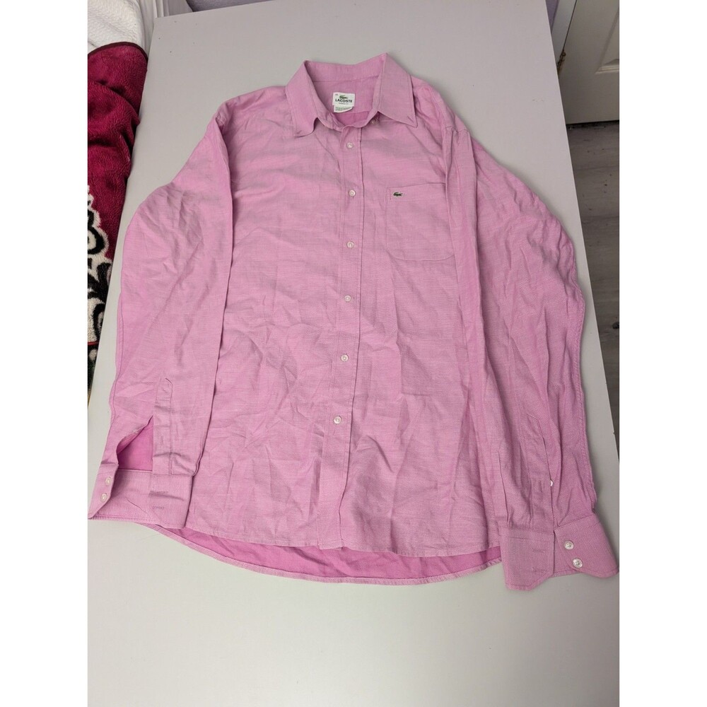 Lacoste Shirt Mens 46 2XL Pink Long Sleeve Classic Fit Cotton Button Down